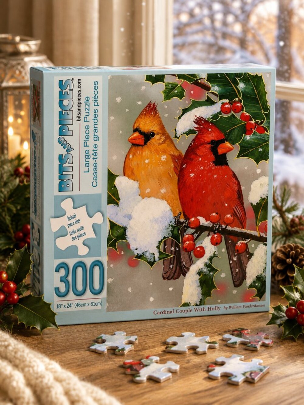Bits and Pieces Cardinal Couple Holly Puzzle 300 Large Pieces William Vanderdass